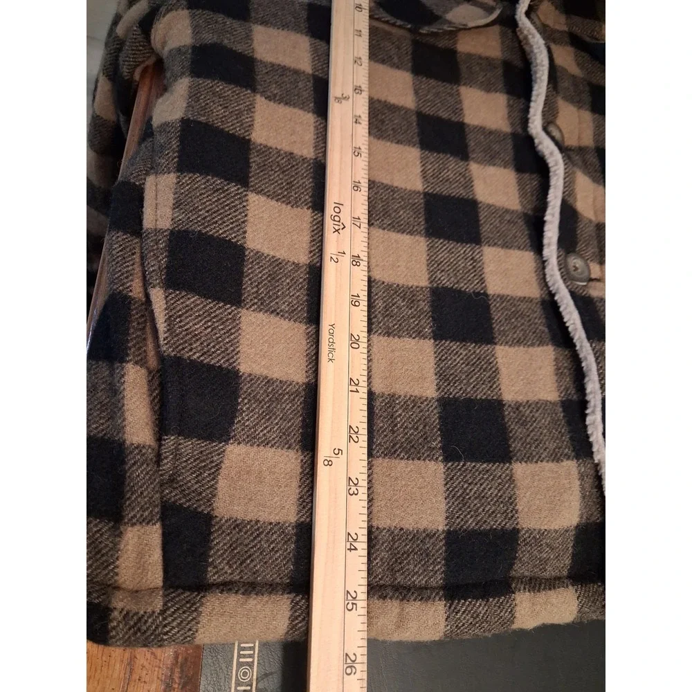Vtg Woolrich Mens Plaid Wool Sherpa Lined Jacket Dark Wheat Black 16354 Medium